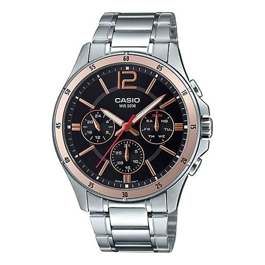 CASIO Quartz Waterproof Stainless Steel Strap Mens SilverBlack Analog MTP-1374D-1A2