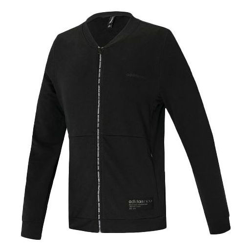 adidas neo Solid Color V neck Long Sleeves Jacket Black DX9686