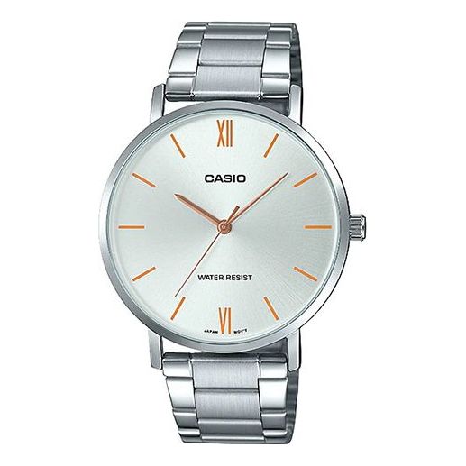 CASIO Waterproof Stainless Steel Silver Quartz Unisex Mens White Analog MTP-VT01D-7B
