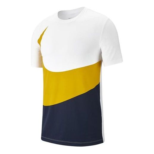 Nike Large Colorblock Sports Pullover Round Neck Short Sleeve White Yellow Blue Colorblock CK9586-102