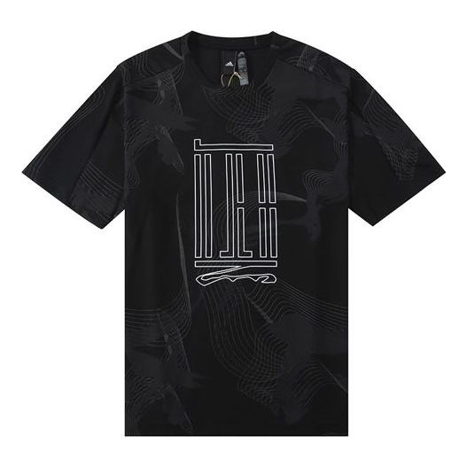 adidas Wj Aop Tee Pattern Printing Sports Training Casual Short Sleeve Black HE5140