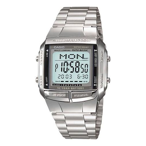 CASIO Men' s Data Bank Dial Stainless Steel Band Quartz Waterproof Mens Silver Digital DB-360-1A