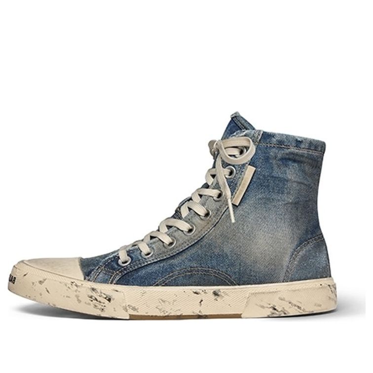 Balenciaga Paris High Top Sneakers 'Blue Destroyed Denim and Rubber' 688752W3RCL4090